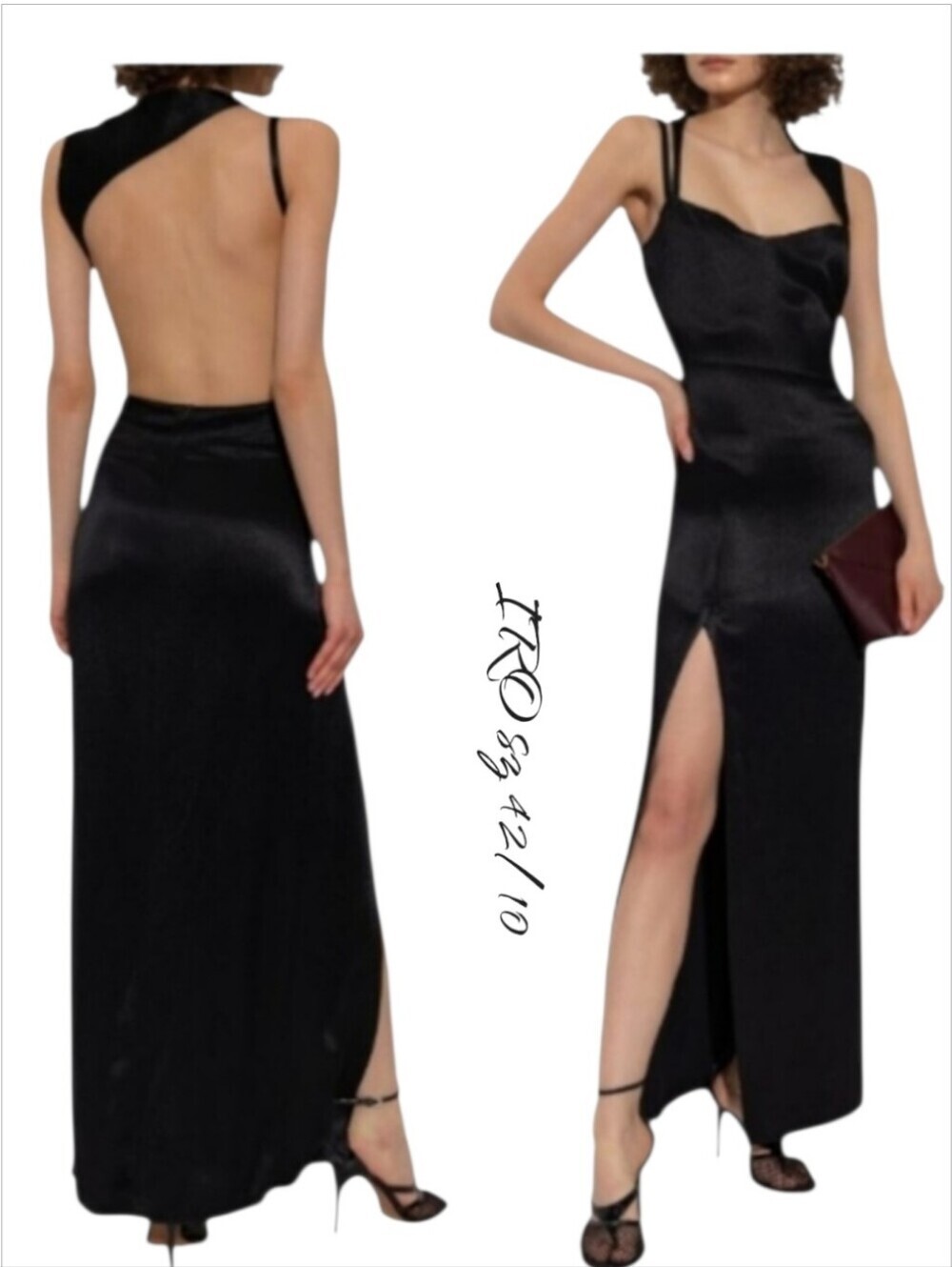 NWT IRO Paris Ruina Black Satin Backless Maxi Dress Slit  10